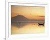 Fisherman Standing in Sea with Mount Agung in the Background, Sanur, Bali, Indonesia-Ian Trower-Framed Photographic Print