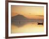 Fisherman Standing in Sea with Mount Agung in the Background, Sanur, Bali, Indonesia-Ian Trower-Framed Photographic Print