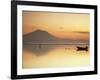 Fisherman Standing in Sea with Mount Agung in the Background, Sanur, Bali, Indonesia-Ian Trower-Framed Photographic Print
