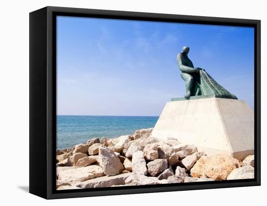 Fisherman Statue in Salou Beach at Catalonia Spain-holbox-Framed Stretched Canvas