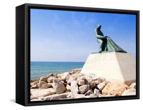 Fisherman Statue in Salou Beach at Catalonia Spain-holbox-Framed Stretched Canvas
