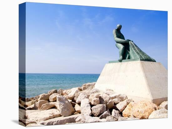 Fisherman Statue in Salou Beach at Catalonia Spain-holbox-Stretched Canvas