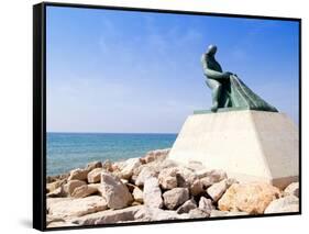 Fisherman Statue in Salou Beach at Catalonia Spain-holbox-Framed Stretched Canvas