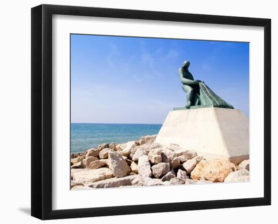 Fisherman Statue in Salou Beach at Catalonia Spain-holbox-Framed Art Print