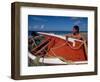 Fisherman Tends His Boat on the Beach, Isla Margarita, Venezuela-Greg Johnston-Framed Photographic Print