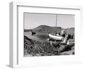 Fisherman Tends to His Nets in Greece-null-Framed Photographic Print