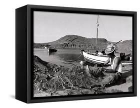 Fisherman Tends to His Nets in Greece-null-Framed Stretched Canvas