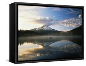 Fisherman, Trillium Lake, Mt Hood National Forest, Mt Hood Wilderness Area, Oregon, USA-Adam Jones-Framed Stretched Canvas