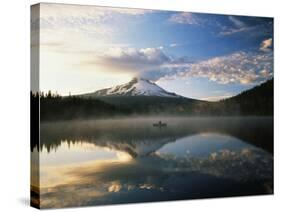 Fisherman, Trillium Lake, Mt Hood National Forest, Mt Hood Wilderness Area, Oregon, USA-Adam Jones-Stretched Canvas