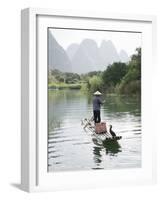 Fisherman with Cormorants, Yangshuo, Li River, Guangxi Province, China-Angelo Cavalli-Framed Photographic Print