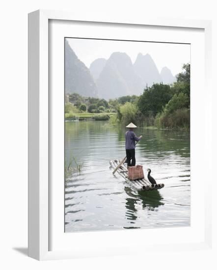 Fisherman with Cormorants, Yangshuo, Li River, Guangxi Province, China-Angelo Cavalli-Framed Photographic Print