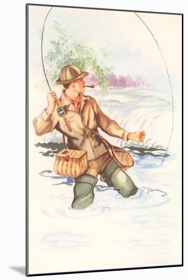 Fisherman with Pipe, Illustration-null-Mounted Art Print