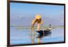 Fisherman with traditional conical net on boat, Lake Inle, Shan State, Myanmar (Burma)-Jan Miracky-Framed Photographic Print