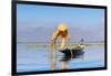 Fisherman with traditional conical net on boat, Lake Inle, Shan State, Myanmar (Burma)-Jan Miracky-Framed Photographic Print