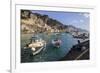 Fisherman Working on Harbour Quayside with View Towards Amalfi Town and Fishing Boats-Eleanor Scriven-Framed Photographic Print