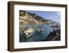 Fisherman Working on Harbour Quayside with View Towards Amalfi Town and Fishing Boats-Eleanor Scriven-Framed Premium Photographic Print