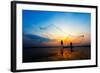 Fishermans in Action When Fishing at Sunrise, Wanon Niwat, Sakon Nakhon, Thailand.-TWStock-Framed Photographic Print