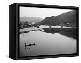 Fishermen and Historic Bridge, Iwakuni, Japan-Walter Bibikow-Framed Stretched Canvas