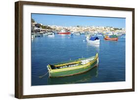 Fishermen and Luzzus in Marsaxlokk Harbor, Malta-Richard Wright-Framed Photographic Print