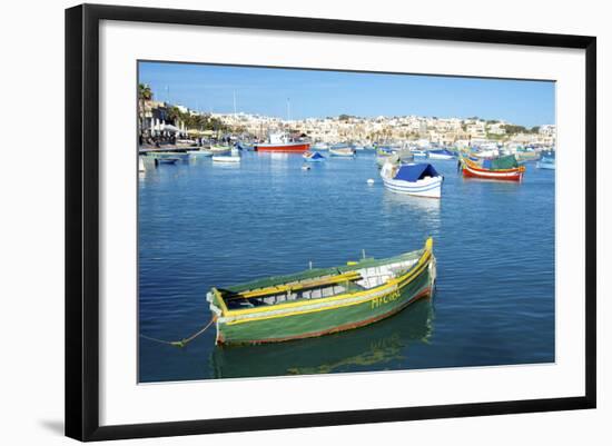 Fishermen and Luzzus in Marsaxlokk Harbor, Malta-Richard Wright-Framed Photographic Print