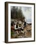 Fishermen at the beach-August Eiebakke-Framed Giclee Print