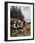 Fishermen at the beach-August Eiebakke-Framed Giclee Print