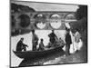 Fishermen Boating on the River Tweed by Coldstream Bridge-null-Mounted Photographic Print