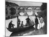 Fishermen Boating on the River Tweed by Coldstream Bridge-null-Mounted Photographic Print