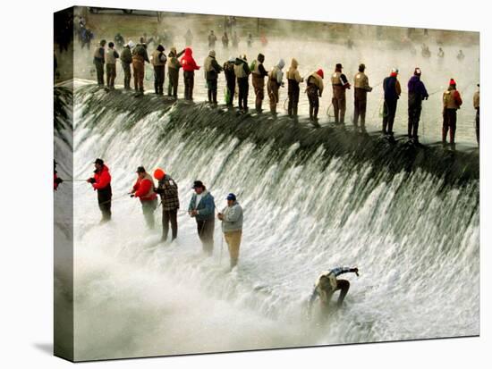 Fishermen Brave the Cold Waters at Bennett Spring State Park for a Chance to Catch Trout-null-Stretched Canvas