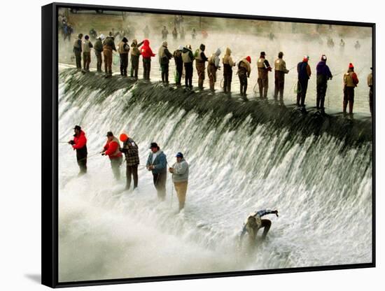 Fishermen Brave the Cold Waters at Bennett Spring State Park for a Chance to Catch Trout-null-Framed Stretched Canvas