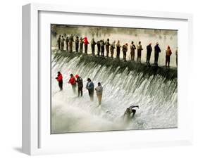 Fishermen Brave the Cold Waters at Bennett Spring State Park for a Chance to Catch Trout-null-Framed Premium Photographic Print