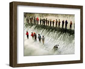 Fishermen Brave the Cold Waters at Bennett Spring State Park for a Chance to Catch Trout-null-Framed Photographic Print