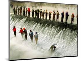 Fishermen Brave the Cold Waters at Bennett Spring State Park for a Chance to Catch Trout-null-Mounted Photographic Print