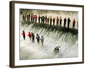 Fishermen Brave the Cold Waters at Bennett Spring State Park for a Chance to Catch Trout-null-Framed Photographic Print