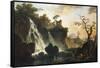 Fishermen by a Waterfall in a Classical Landscape-Herri Met De Bles-Framed Stretched Canvas