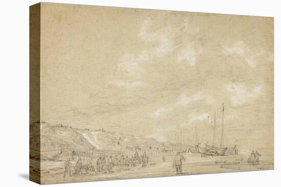 Fishermen Drying Nets on Scheveningen Beach-Simon Jacobsz. Vlieger-Stretched Canvas