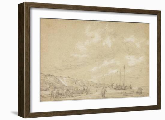 Fishermen Drying Nets on Scheveningen Beach-Simon Jacobsz. Vlieger-Framed Giclee Print