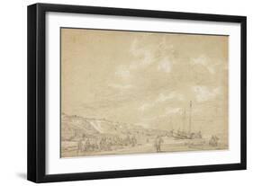 Fishermen Drying Nets on Scheveningen Beach-Simon Jacobsz. Vlieger-Framed Giclee Print