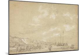 Fishermen Drying Nets on Scheveningen Beach-Simon Jacobsz. Vlieger-Mounted Giclee Print