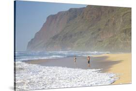 Fishermen Enjoy the Beach, Polihale State Beach Park, Kauai, Hawaii-Micah Wright-Stretched Canvas