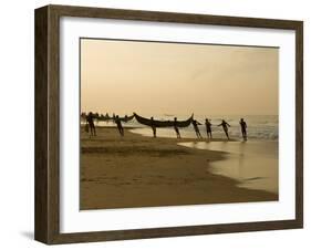 Fishermen Hauling in Nets at Sunrise, Chowara Beach, Near Kovalam, Kerala, India, Asia-Stuart Black-Framed Photographic Print