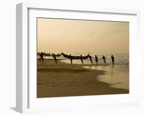 Fishermen Hauling in Nets at Sunrise, Chowara Beach, Near Kovalam, Kerala, India, Asia-Stuart Black-Framed Photographic Print