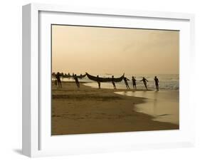 Fishermen Hauling in Nets at Sunrise, Chowara Beach, Near Kovalam, Kerala, India, Asia-Stuart Black-Framed Photographic Print