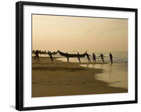 Fishermen Hauling in Nets at Sunrise, Chowara Beach, Near Kovalam, Kerala, India, Asia-Stuart Black-Framed Photographic Print