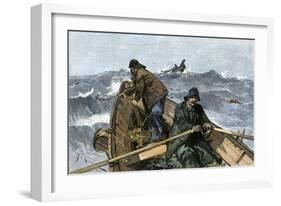 Fishermen in a Dory on the Grand Banks Off Newfoundland, c.1880-null-Framed Giclee Print