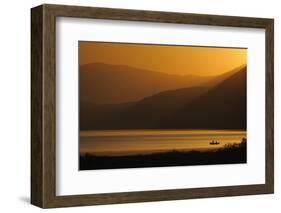 Fishermen in Boat on Lake Prespa, Silhouetted at Sunrise, Lake Prespa National Park, Albania, June-Geidemark-Framed Photographic Print