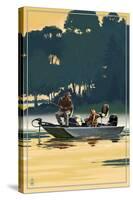 Fishermen in Boat-Lantern Press-Stretched Canvas