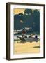 Fishermen in Boat-Lantern Press-Framed Art Print