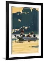 Fishermen in Boat-Lantern Press-Framed Art Print