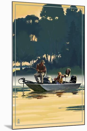 Fishermen in Boat-Lantern Press-Mounted Art Print